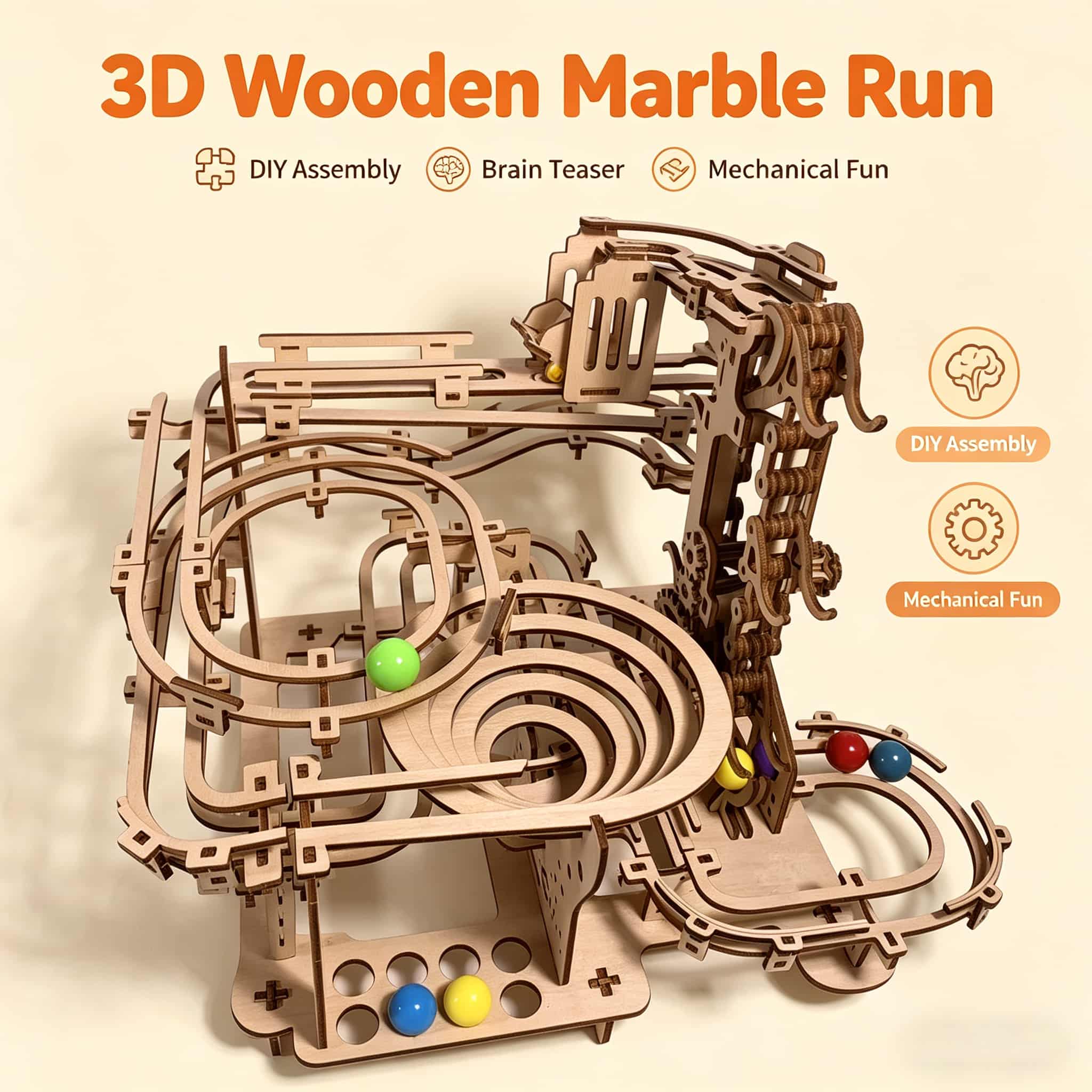 Running Gear Gifts - Mechanische Murmelbahn 3D Holzpuzzle Modellbausatz |